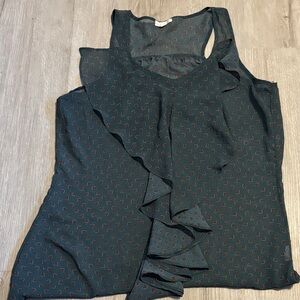 Mine Sleeveless Ruffle Blouse - Dark Teal and Red